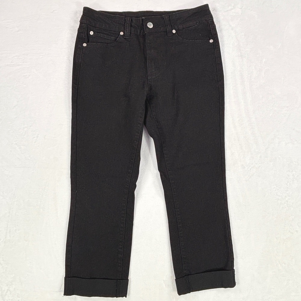 Tahari Olivia Black Mid Rise Slim Straight Cuffed Capri Jeans Womens Size 6/28